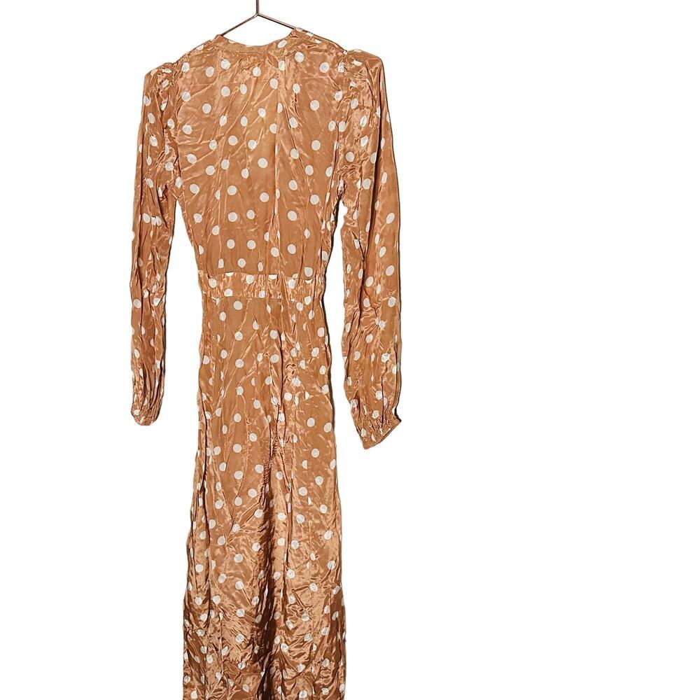 byTiMo Polka Dot Tan White Hourglass V-Neckline Long Sleeve Midi Dress Size S - Picture 5 of 13